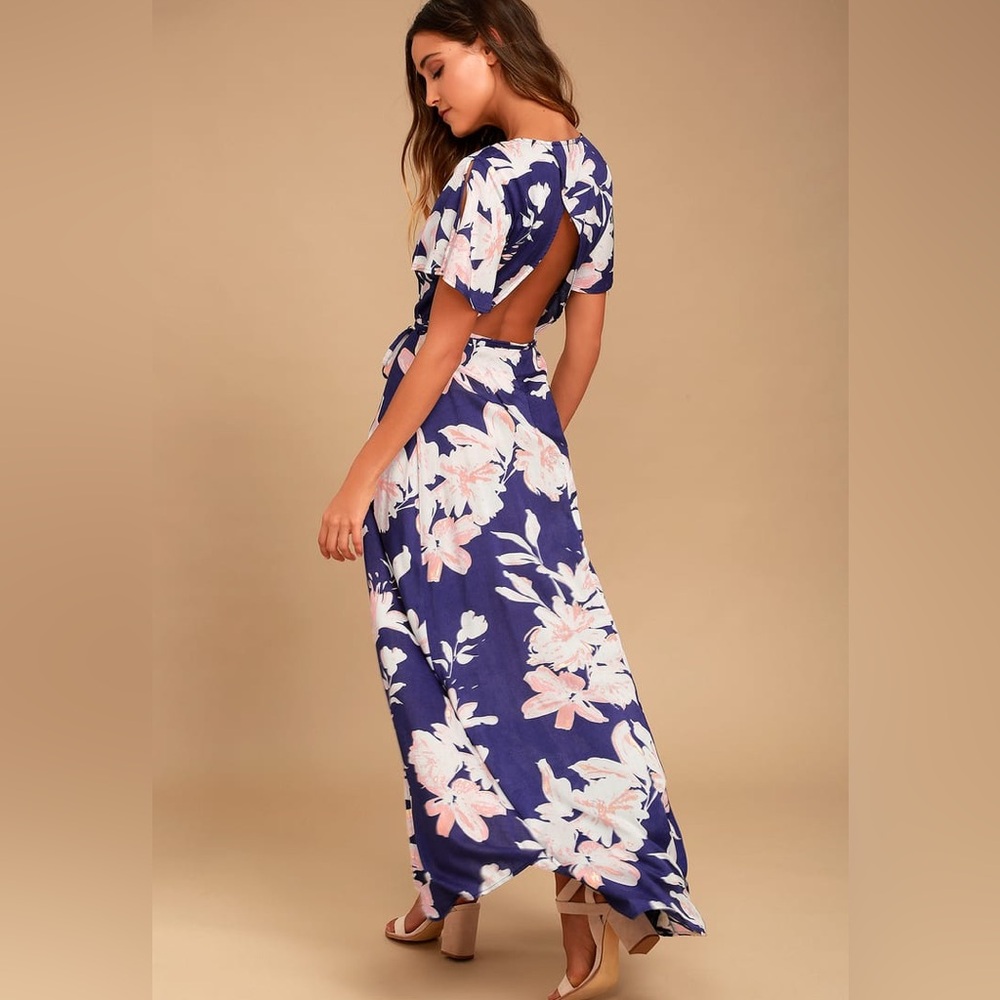 Lulu’s blue floral wrap maxi dress, Medium